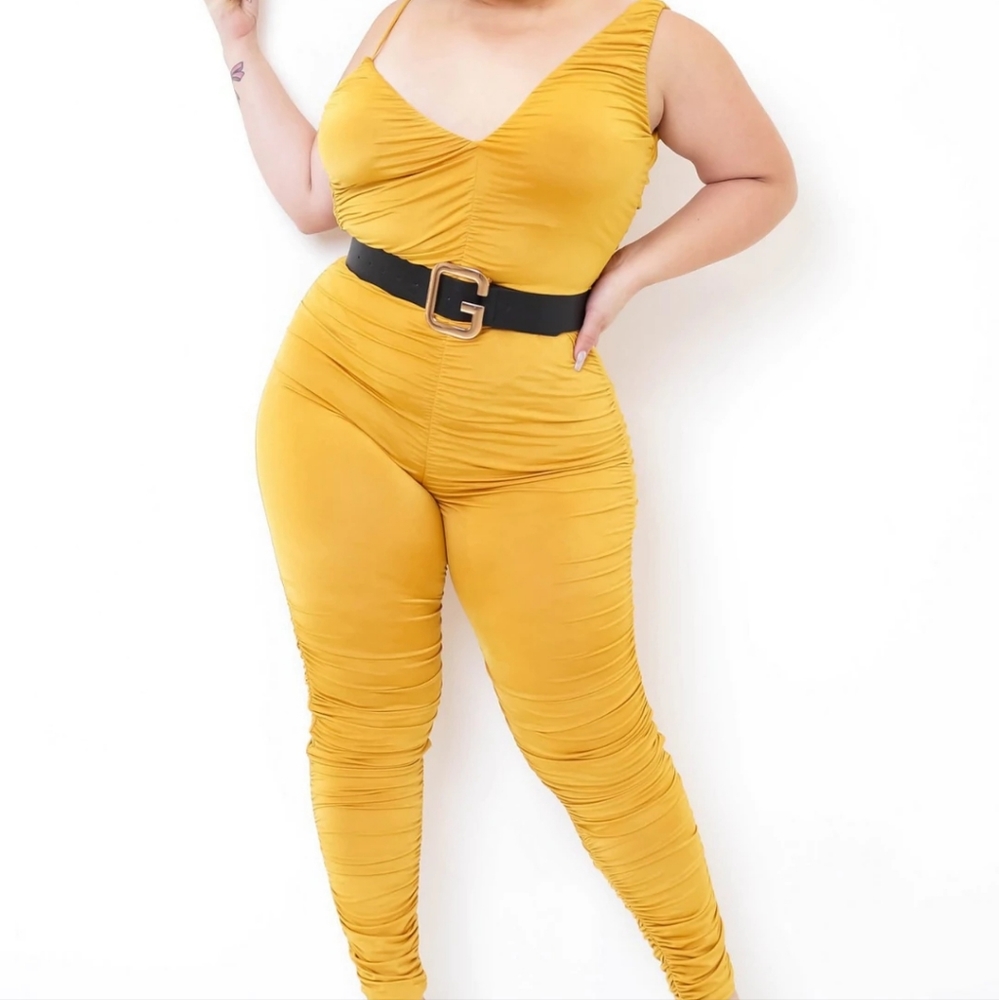 Yellow Ruched Jumpsuit Plus Size
